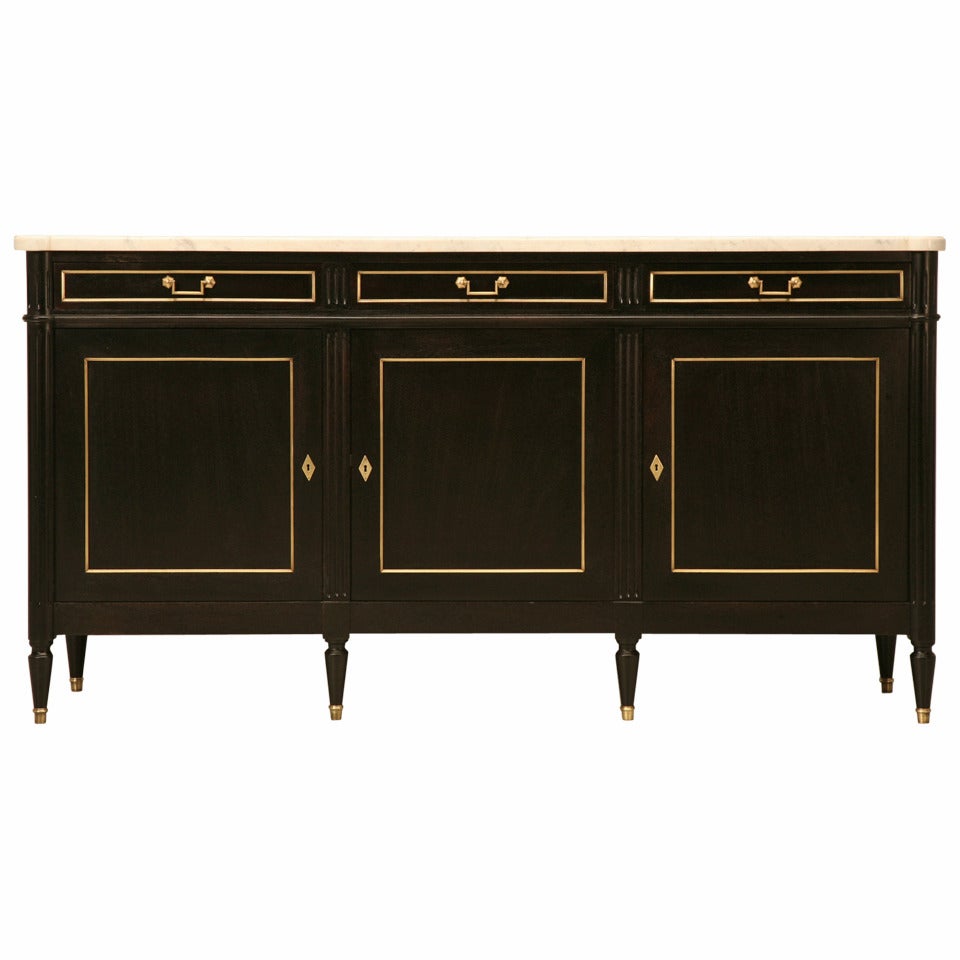French Louis XVI Style Ebonized Buffet with Marble, circa 1930