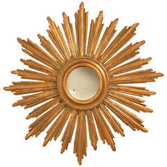 Retro Giltwood Sunburst Mirror with Convex Glass