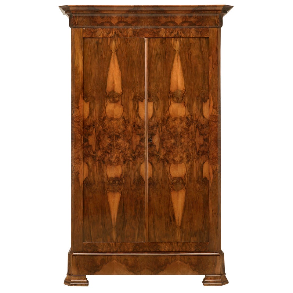French Louis Philippe Burl Walnut Armoire