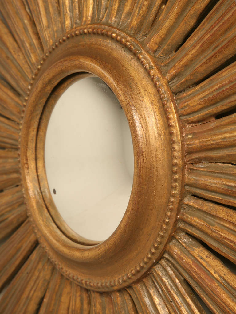 Vintage Giltwood Sunburst Mirror with Convex Glass 3