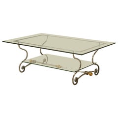 French Glass, Steel and Brass Two-Tier Coffee Table