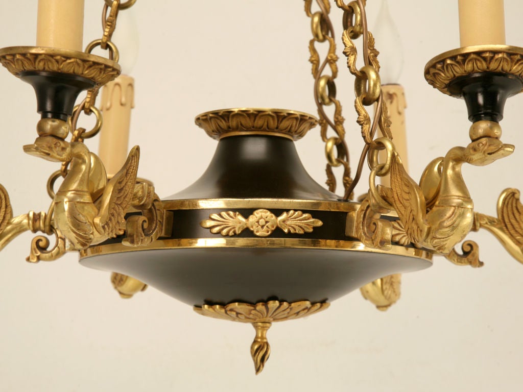 Vintage French Tole Empire Style 6 Light Chandelier In Good Condition In Chicago, IL