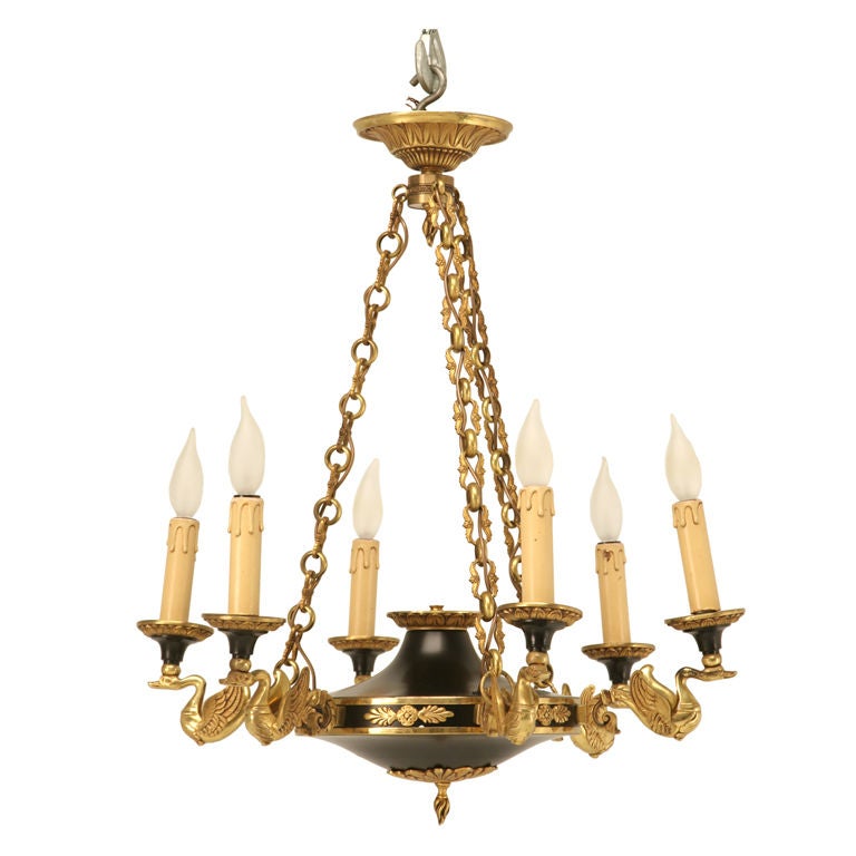 Vintage French Tole Empire Style 6 Light Chandelier