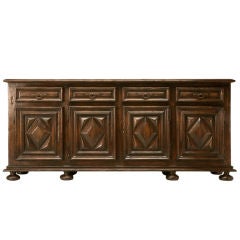 Rustic French Louis XIII Solid Oak 4 over 4 Buffet-looks 18th C.