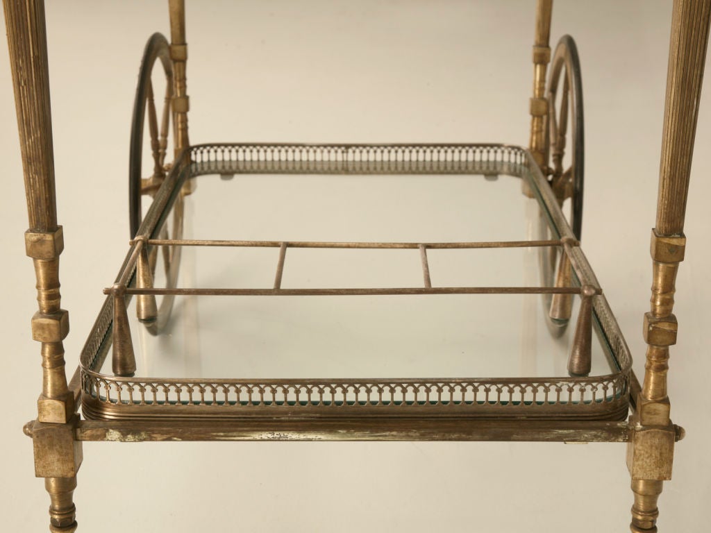 Vintage French Silvered Bronze Bar or Tea Cart w/Tray Top 1
