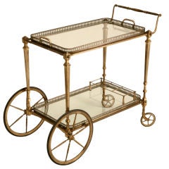 Vintage French Silvered Bronze Bar or Tea Cart w/Tray Top