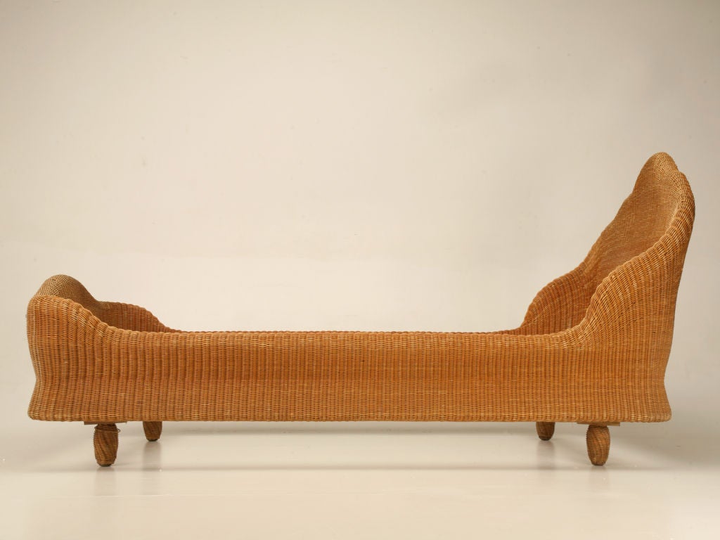 Vintage French Woven Wicker Bed