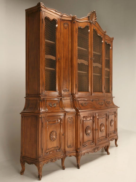 Vintage American Fruitwood Breakfront China Cabinet/Bookcase