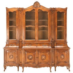 Vintage American Fruitwood Breakfront China Cabinet/Bookcase