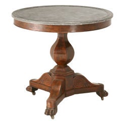 Petite Antique French Walnut & Marble Gueridon/Center Table