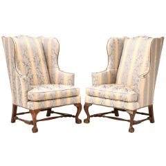 Matching Pair of Vintage "Baker" Chippendale Style Wing Backs