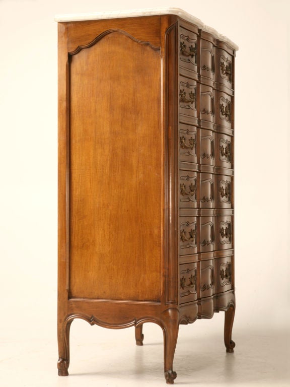 Vintage French Louis XV Style 6 Drawer Highboy w/Marble Top