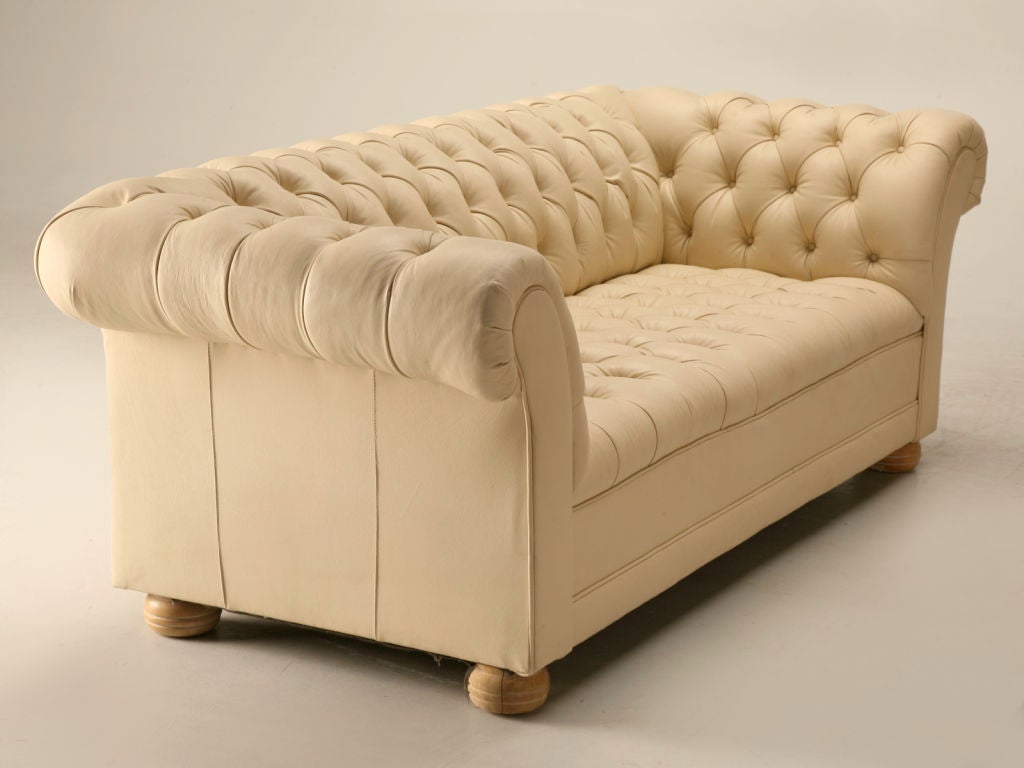Pair of Vintage Cream Leather Chesterfield Style Sofas 2