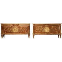 Pair of Vintage Mahogany Buffets or Commodes w/Marble Tops