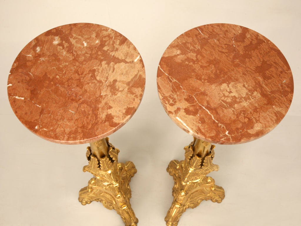 Pair of 48" Tall Pricket-Form Marble Topped Pedestals