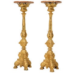 Pair of 48" Tall Pricket-Form Marble Topped Pedestals