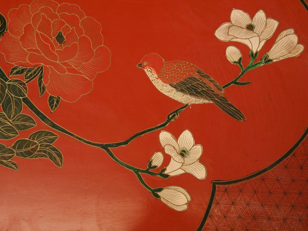 Set of Three Red Lacquer Chinoiserie Nesting Tables 2