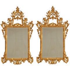 Vintage Pair of Carved Italian Gilt Rococo Bevelled Mirrors