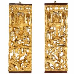 Exquisite Pair of Hand-Carved & Gilded Chinoiserie Reliefs