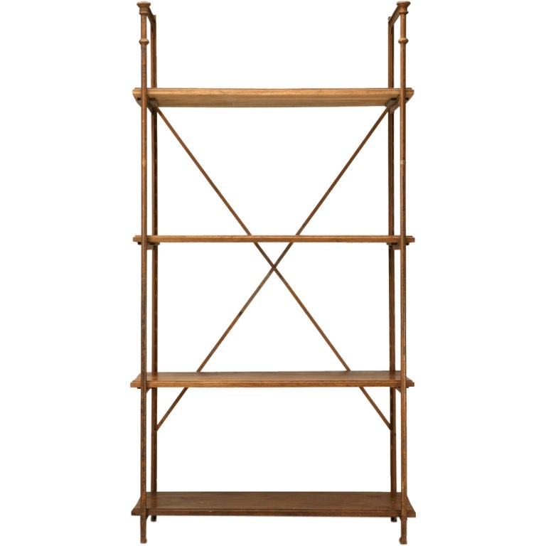 Original Antique French Wood & Steel Industrial Shelving Unit