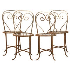 Set of 4 Original Antique French Iron Bistro Chairs