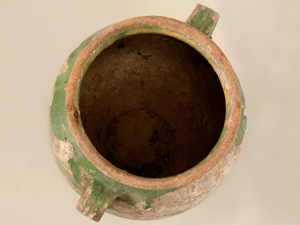Glazed Original Antique French Confit Pot with Rare Green Glaze