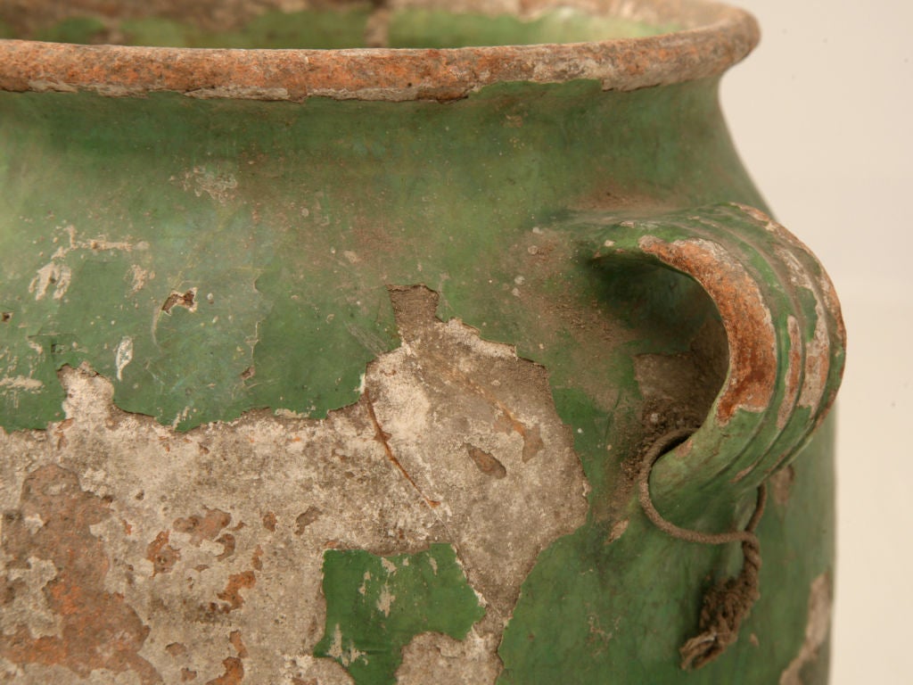 19th Century Original Antique French Confit Pot with Rare Green Glaze