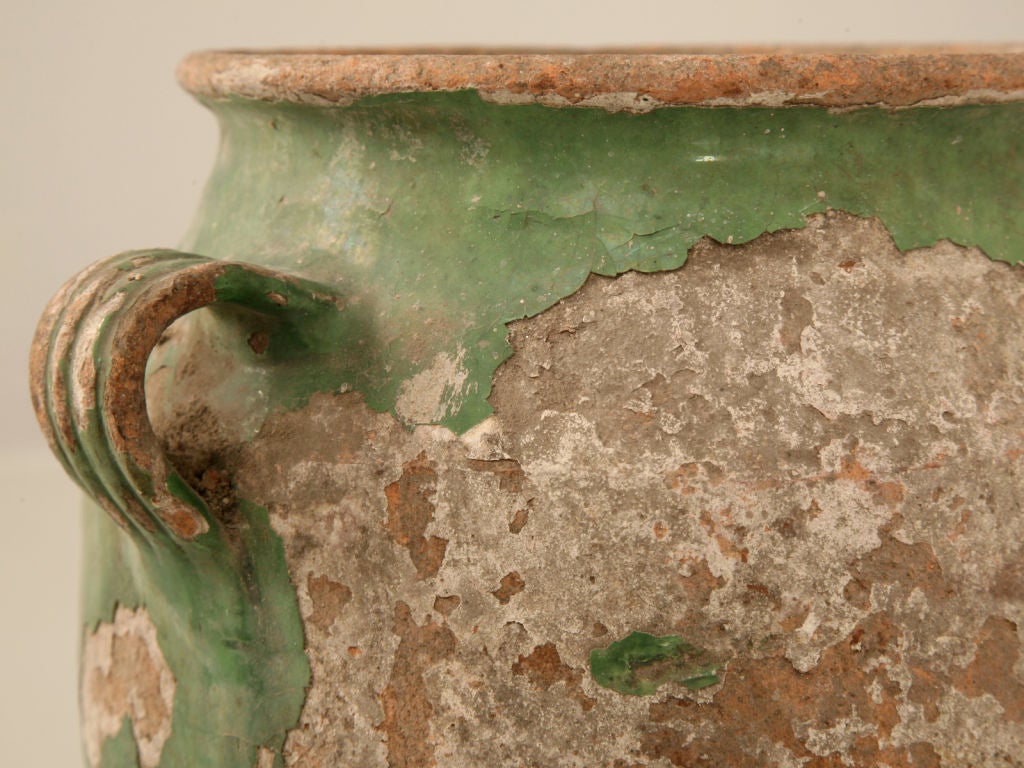 Terracotta Original Antique French Confit Pot with Rare Green Glaze