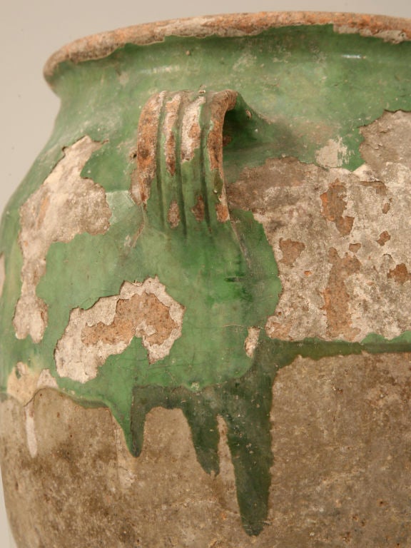 Original Antique French Confit Pot with Rare Green Glaze 1