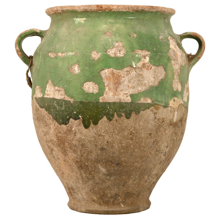 Original Antique French Confit Pot with Rare Green Glaze