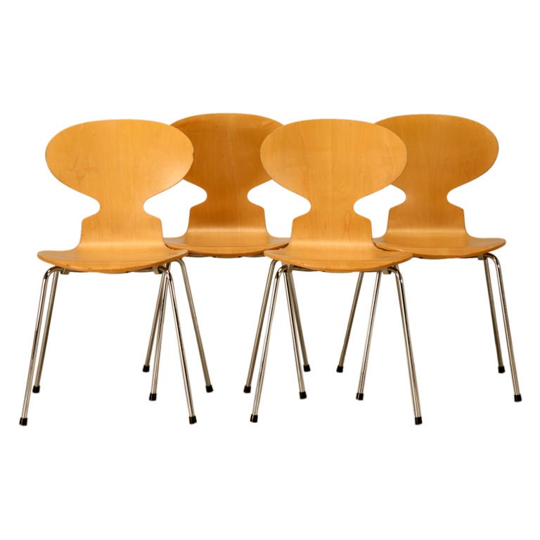 Set of 4 Fritz Hansen Birchwood Chairs by Arne Jacobsen