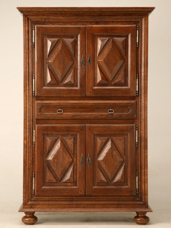 Vintage French Solid Oak Louis XIII Style TV or Computer Armoire