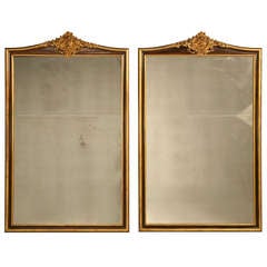 Pair of French Mirrors with Gilded Faux Grained Walnut 