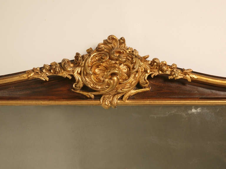 Pair of French Mirrors with Gilded Faux Grained Walnut