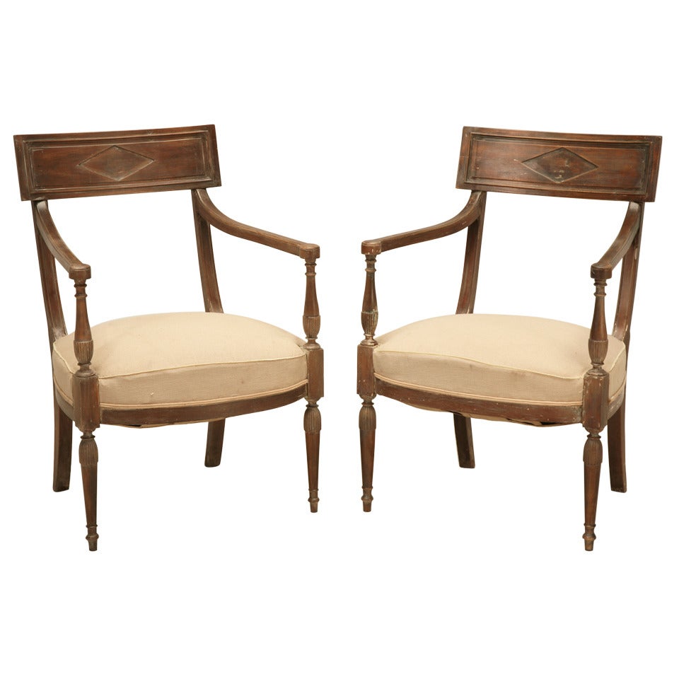 French Pair of Directoire Style Armchairs with Incredible Patina, '4' Available For Sale