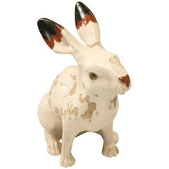 Antique Earthenware Rabbit from Calvados Region of France