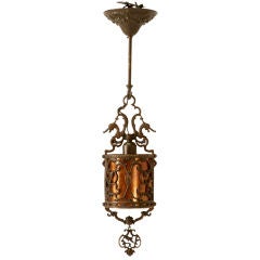 Vintage Unique Spanish Revival  Iron & Mica Single Light Hall Lantern