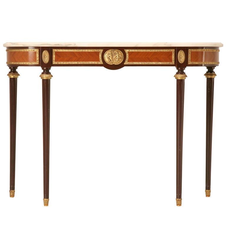 Fancy Vintage French Louis XVI Style Console Table w/Marble Top