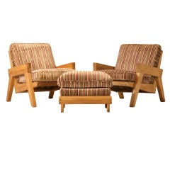 Original Used 3pc Brandt "Ranch Oak" Club Chair & Ottoman Set