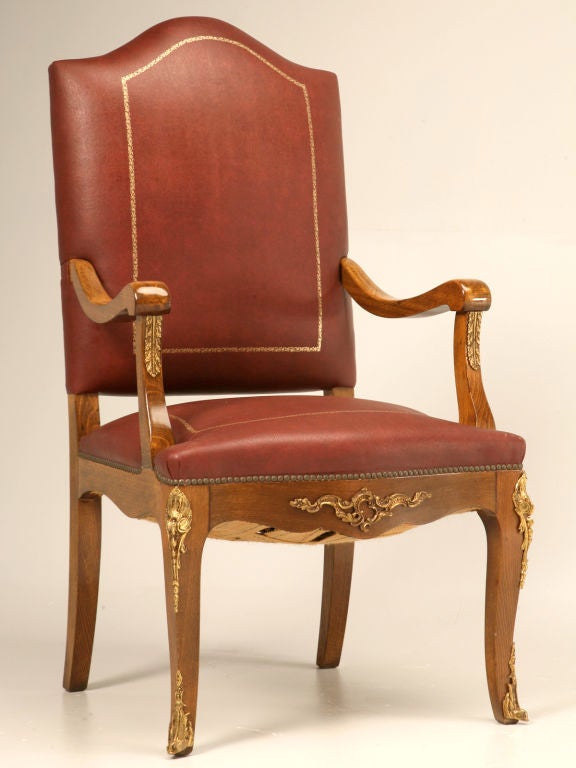 Vintage Louis XV Style Throne or Desk Chair with Gilt Ormolu