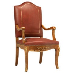 Vintage Louis XV Style Throne or Desk Chair with Gilt Ormolu