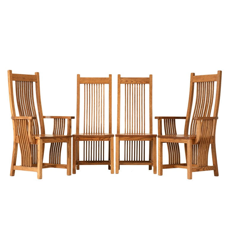 Set of 4 Vintage Oak Mission Style Dining Chairs
