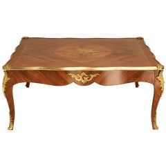 46" Sq Vintage French Marquetry Coffee Table with Ormolu Mounts