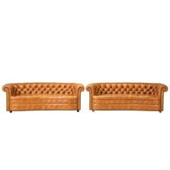 Dynamite Pair of Vintage Leather Chesterfield Kidney Shape Sofas