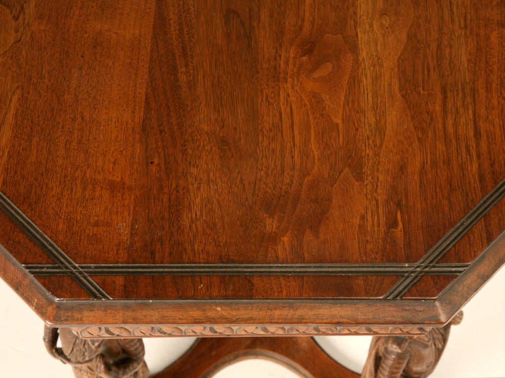 Octagonal Antique Walnut Gueridon or Lamp Table w/Carved Figures 1