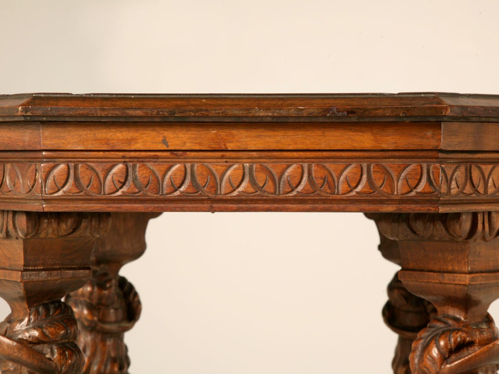 Octagonal Antique Walnut Gueridon or Lamp Table w/Carved Figures 2