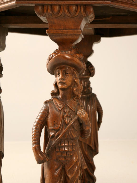 Octagonal Antique Walnut Gueridon or Lamp Table w/Carved Figures 3