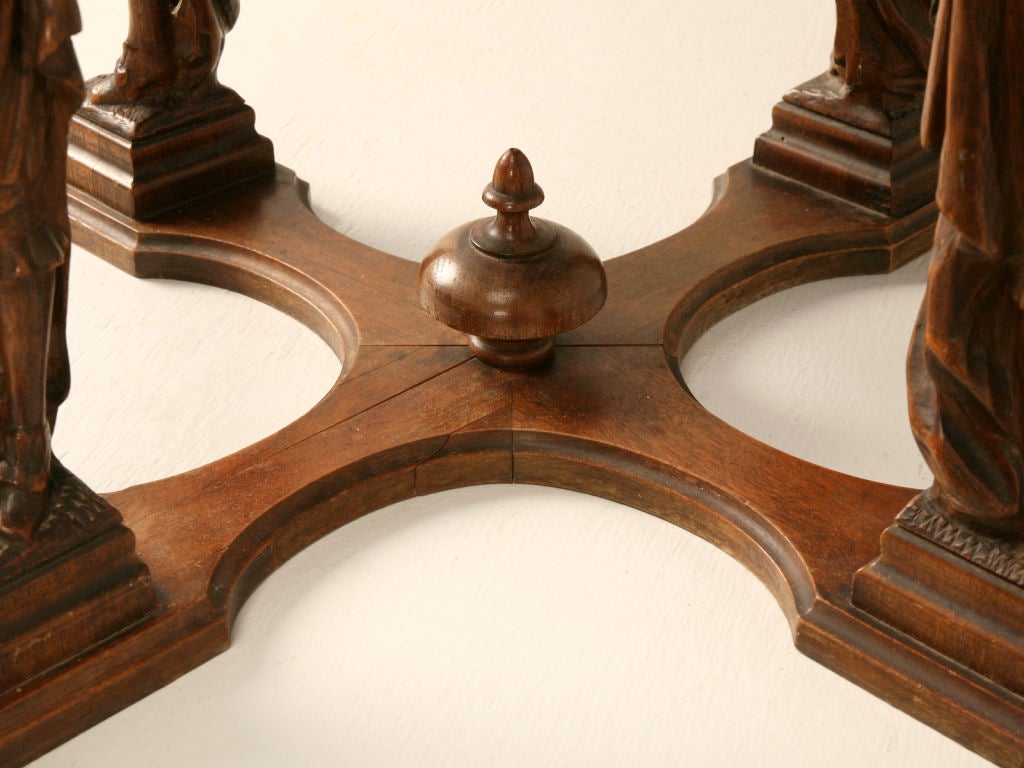 Octagonal Antique Walnut Gueridon or Lamp Table w/Carved Figures 6