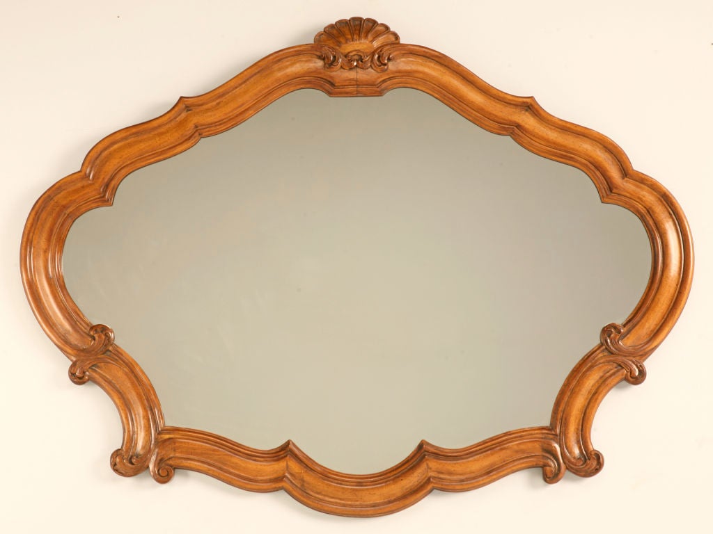 Large Vintage Rococo Style Fruitwood Mirror w/Shell Motif