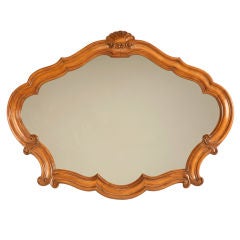 Large Vintage Rococo Style Fruitwood Mirror w/Shell Motif